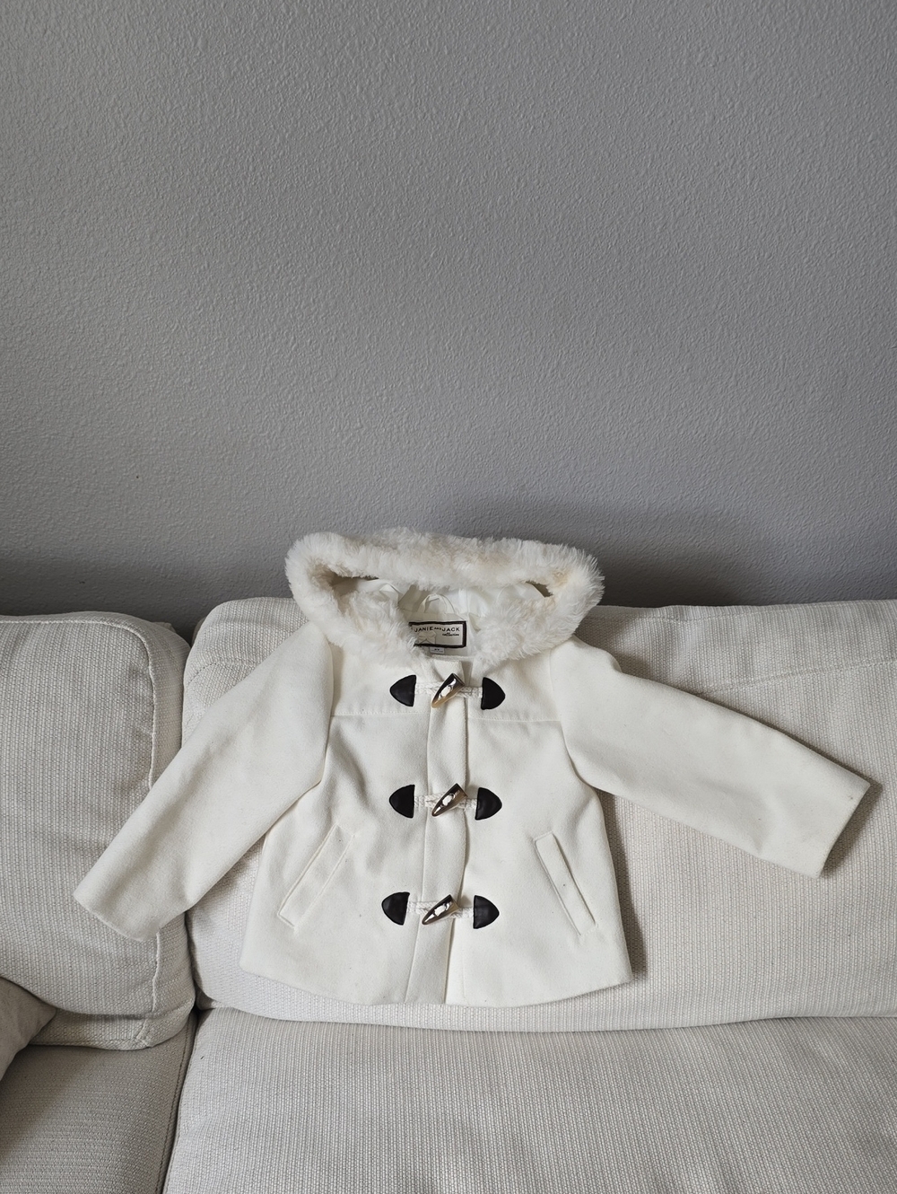 Janie and Jack Cream Faux-Fur Hooded Pea Coat with Toggle Closures
